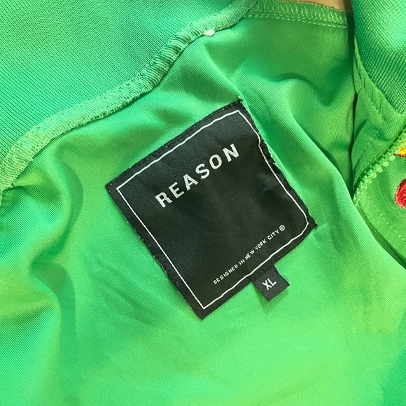 green Reason tracksuit jacket  floral patches and a Greek key pattern size XL - Picture 6 of 11